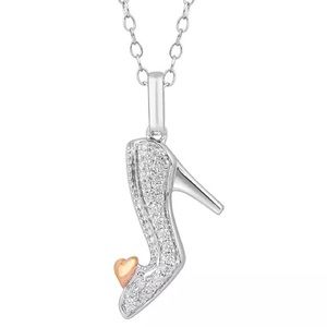 Diamond Cinderella Slipper & Heart Pendant Necklace